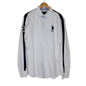 US Polo Assn Men's White Long Sleeve Button Shirt - Large